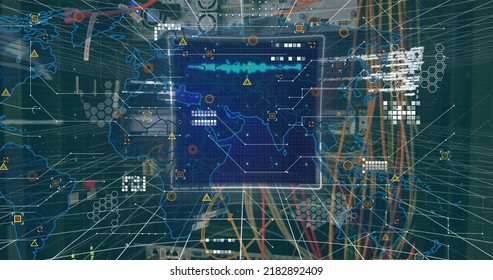 Image of financial data processing over network of connections. Global science, connections, data processing and digital interface concept digitally generated image.