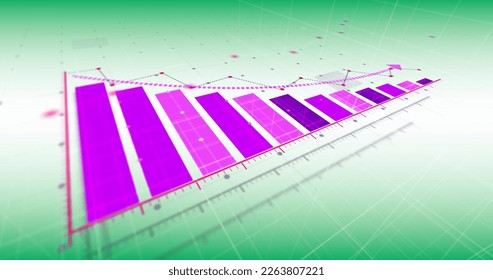 Image of financial data processing over green background. global business, finances and data processing concept digitally generated image.
