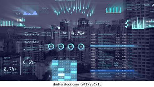 Image of financial data processing over cityscape. Global networks, business, finances, computing and data processing concept digitally generated image. - Powered by Shutterstock - Get 15% off with code: PIKWIZARD15