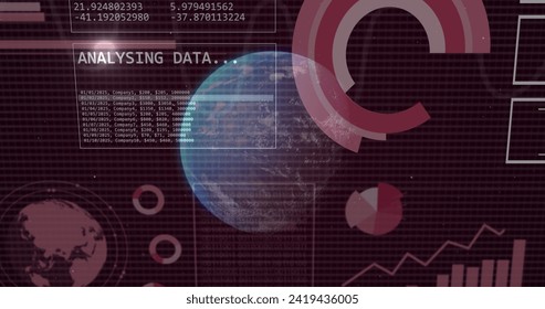 Image of financial data processing over globe. Global business, finances, computing and data processing concept digitally generated image. - Powered by Shutterstock - Get 15% off with code: PIKWIZARD15