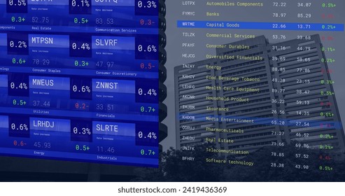 Image of financial data processing over cityscape. Global networks, business, finances, computing and data processing concept digitally generated image.
