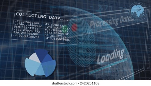 Image of financial data processing over globe. Global business, finances, computing and data processing concept digitally generated image.