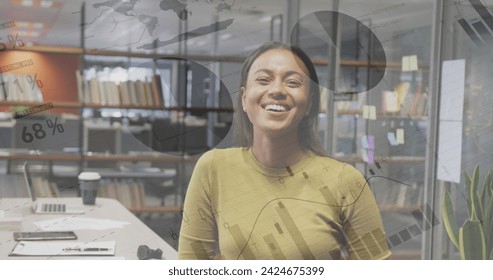 Image of financial data processing over biracial businesswoman. Global business, finances, computing and data processing concept digitally generated image. - Powered by Shutterstock - Get 15% off with code: PIKWIZARD15