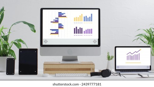 Image of financial data processing over computers. Global business, finances, computing and data processing concept digitally generated image.