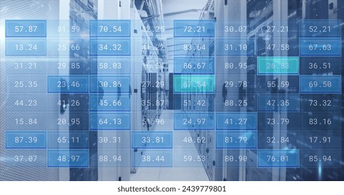 Image of financial data processing over computer servers. Global business, finances, computing and data processing concept digitally generated image.