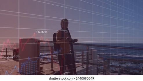 Image of financial data processing over biracial woman walking with e scooter. global travel, business, finance and data processing concept digitally generated image. - Powered by Shutterstock