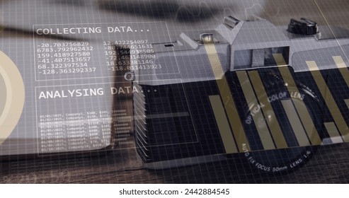 Image of financial data processing over office desk with electronic devices. Global business, finances, computing and data processing concept digitally generated image. - Powered by Shutterstock - Get 15% off with code: PIKWIZARD15