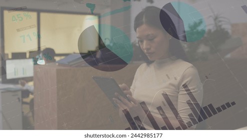 Image of financial data processing over biracial businesswoman. Global business, finances, computing and data processing concept digitally generated image