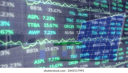 Image of financial data processing over cardboard boxes on conveyor belt in warehouse. Global finances business digital interface and technology concept digitally generated image. - Powered by Shutterstock