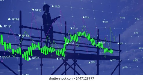 Image of financial data processing over architect and construction site. global development, business, finance, digital interface and data processing concept digitally generated image. - Powered by Shutterstock