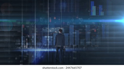 Image of financial data processing over businessman with briefcase. global business and finances and networking concept digitally generated image. - Powered by Shutterstock - Get 15% off with code: PIKWIZARD15