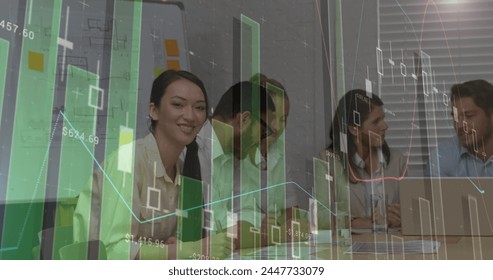 Image of financial data processing over businesses people. global business, finances, data processing and digital interface concept digitally generated image.