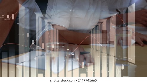 Image of financial data processing over businesses people. global business, finances, data processing and digital interface concept digitally generated image.