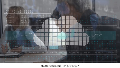Image of financial data processing over businesses people. global business, finances, data processing and digital interface concept digitally generated image.