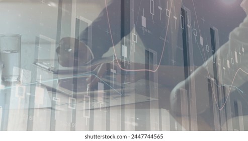 Image of financial data processing over businesses people. global business, finances, data processing and digital interface concept digitally generated image.