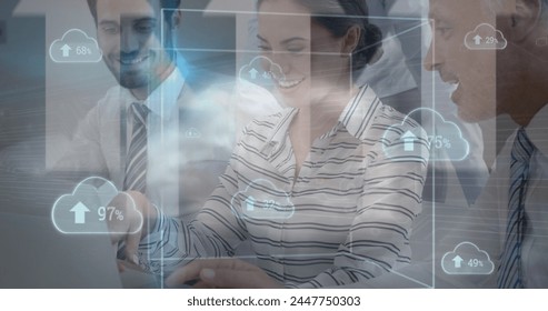 Image of financial data processing over businesses people. global business, finances, data processing and digital interface concept digitally generated image.