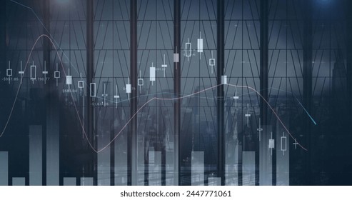 Image of financial data processing over business people. global business, connections and data processing concept digitally generated image.