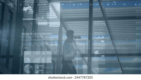 Image of financial data processing over business people. global business, connections and data processing concept digitally generated image.