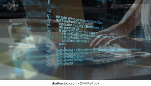 Image of financial data processing over business people using smartphone. Digitally generated image. - Powered by Shutterstock