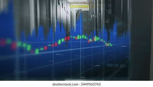 Image of financial data processing over computer servers. Global business, finances, computing and data processing concept digitally generated image.