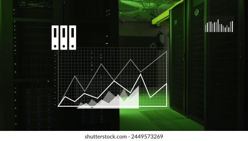 Image of financial data processing over computer servers. Global business, finances, computing and data processing concept digitally generated image.