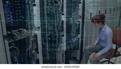 Image of financial data processing over diverse business people in office. Global online security cybercrime and data processing concept digitally generated image.