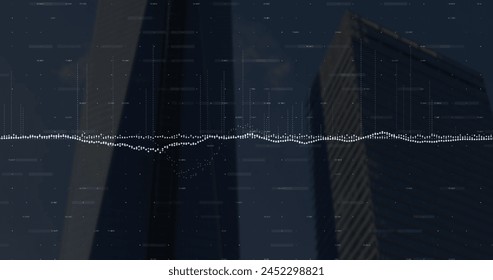 Image of financial data processing over cityscape. Global business, finance, computing and data processing concept digitally generated image.