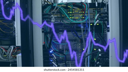 Image of financial data processing over computer server. Global business, connections, computing and data processing concept digitally generated image.
