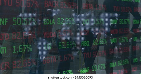 Image of financial data processing over dark background. Global business and data processing concept digitally generated image.