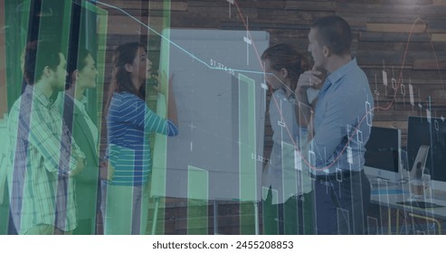 Image of financial data processing over diverse business people. business, digital interface and data processing concept digitally generated image. - Powered by Shutterstock - Get 15% off with code: PIKWIZARD15