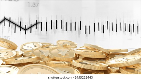 Image of financial data processing over yen coins on white background. global finance, business and digital interface concept digitally generated image. - Powered by Shutterstock