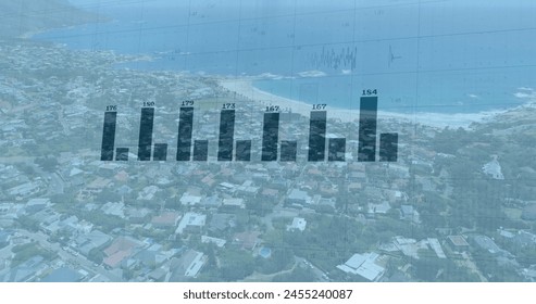 Image of financial data processing over cityscape. global finance, business and digital interface concept digitally generated image.