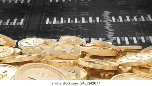 Image of financial data processing over yen coins on black background. global finance, business and digital interface concept digitally generated image. - Powered by Shutterstock