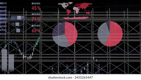 Image of financial data processing over scaffolding. global development, business, digital interface and data processing concept digitally generated image. - Powered by Shutterstock - Get 15% off with code: PIKWIZARD15