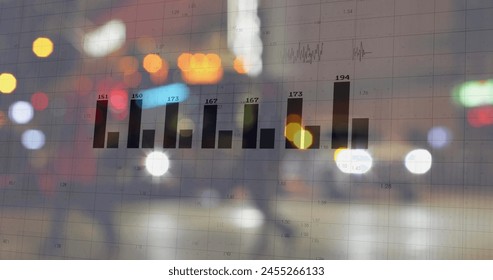 Image of financial data processing over cityscape. global finance, business and digital interface concept digitally generated image.