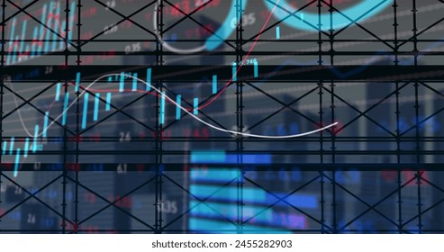 Image of financial data processing over scaffolding. global development, business, digital interface and data processing concept digitally generated image. - Powered by Shutterstock - Get 15% off with code: PIKWIZARD15
