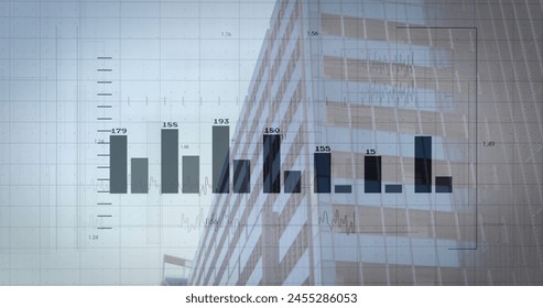 Image of financial data processing over cityscape. global finance, business and digital interface concept digitally generated image.