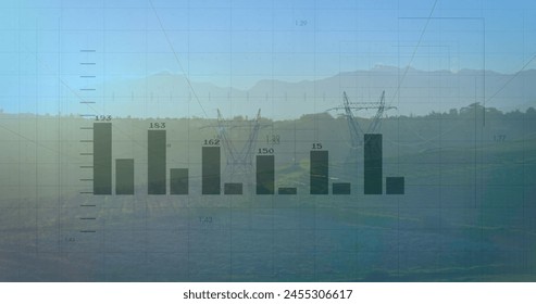 Image of financial data processing over electricity pylons and landscape. global finance, business and digital interface concept digitally generated image. - Powered by Shutterstock - Get 15% off with code: PIKWIZARD15