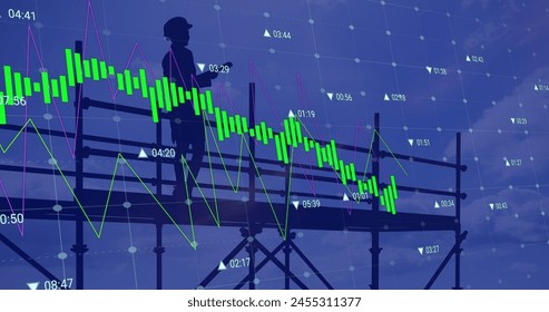 Image of financial data processing over architect and construction site. global development, business, finance, digital interface and data processing concept digitally generated image. - Powered by Shutterstock