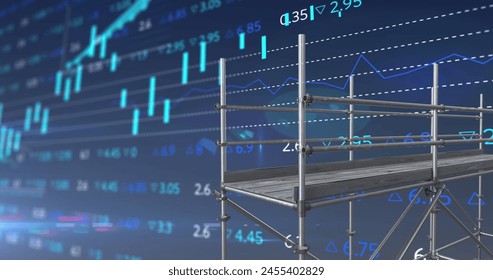 Image of financial data processing over scaffolding. global development, business, digital interface and data processing concept digitally generated image. - Powered by Shutterstock - Get 15% off with code: PIKWIZARD15