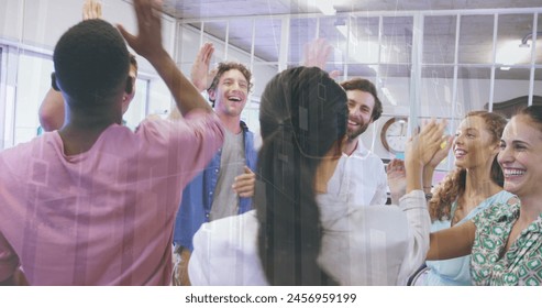 Image of financial data processing over diverse business people in office. global business, data processing and digital interface concept digitally generated image. - Powered by Shutterstock - Get 15% off with code: PIKWIZARD15