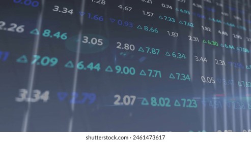 Image of financial data processing over dark background. Global finance, business, connections, computing and data processing concept digitally generated image. - Powered by Shutterstock - Get 15% off with code: PIKWIZARD15