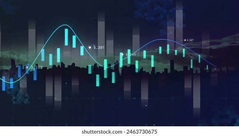 Image of financial data processing over cityscape. Global business, finances, computing and data processing concept digitally generated image. - Powered by Shutterstock