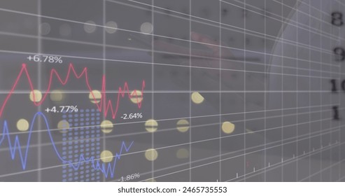 Image of financial data processing over hand using smartphone. Global business and digital interface concept digitally generated image.