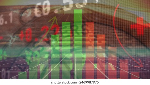 Image of financial data processing over clock. Global business and data processing concept digitally generated image.