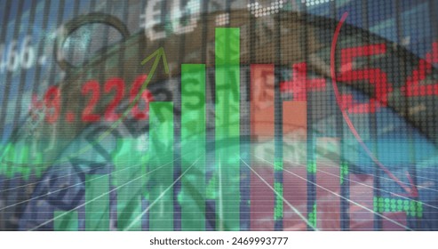 Image of financial data processing over clock. Global business and data processing concept digitally generated image. - Powered by Shutterstock