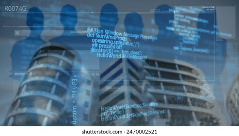 Image of financial data processing over cityscape. Global business and data processing concept digitally generated image.