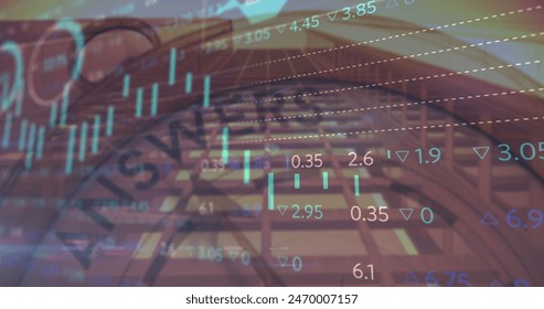 Image of financial data processing over clock. Global business and data processing concept digitally generated image.