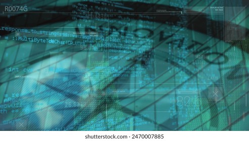 Image of financial data processing over clock. Global business and data processing concept digitally generated image.