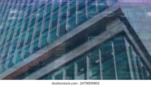 Image of financial data processing over cityscape. Global business and data processing concept digitally generated image.